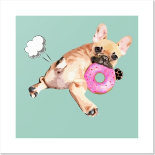 French bulldog lovers, Frenchie with donut and little fart Posters and Art